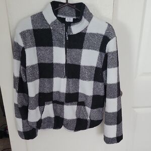 Little Bipsy Black, White & Gray Buffalo Check Teddy Pullover Jacket